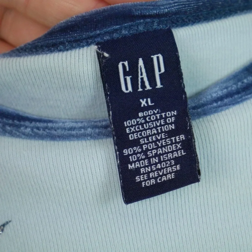 Vintage Gap Kids XL Blue Velvet‎ Sleeve Floral Glitter Zebra Print Top Y2K